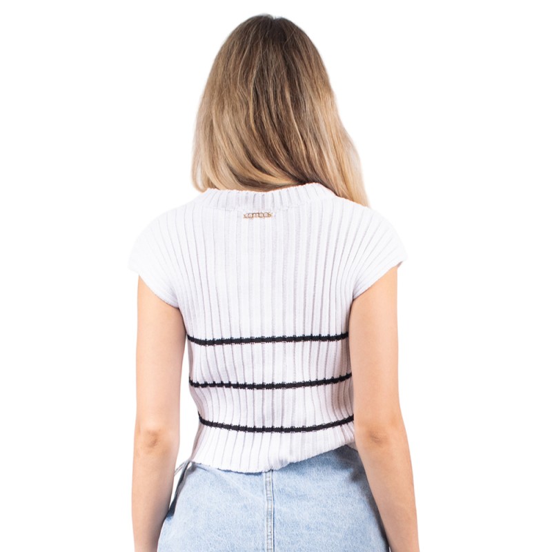 Combos Knitwear ΤΟΠ Α/Μ ΚΑΝΑΛΩΤΟ ΡΙΓΕ (S4MICT0010 BLACK-WHITE)